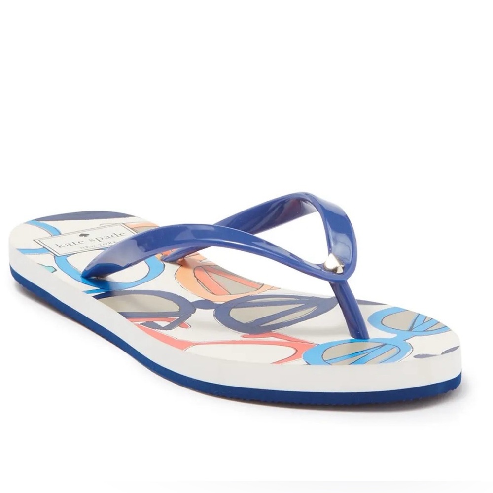 kate Spade glossy strap flip flop sandal Blue Multicolor Size: 8B Women’s